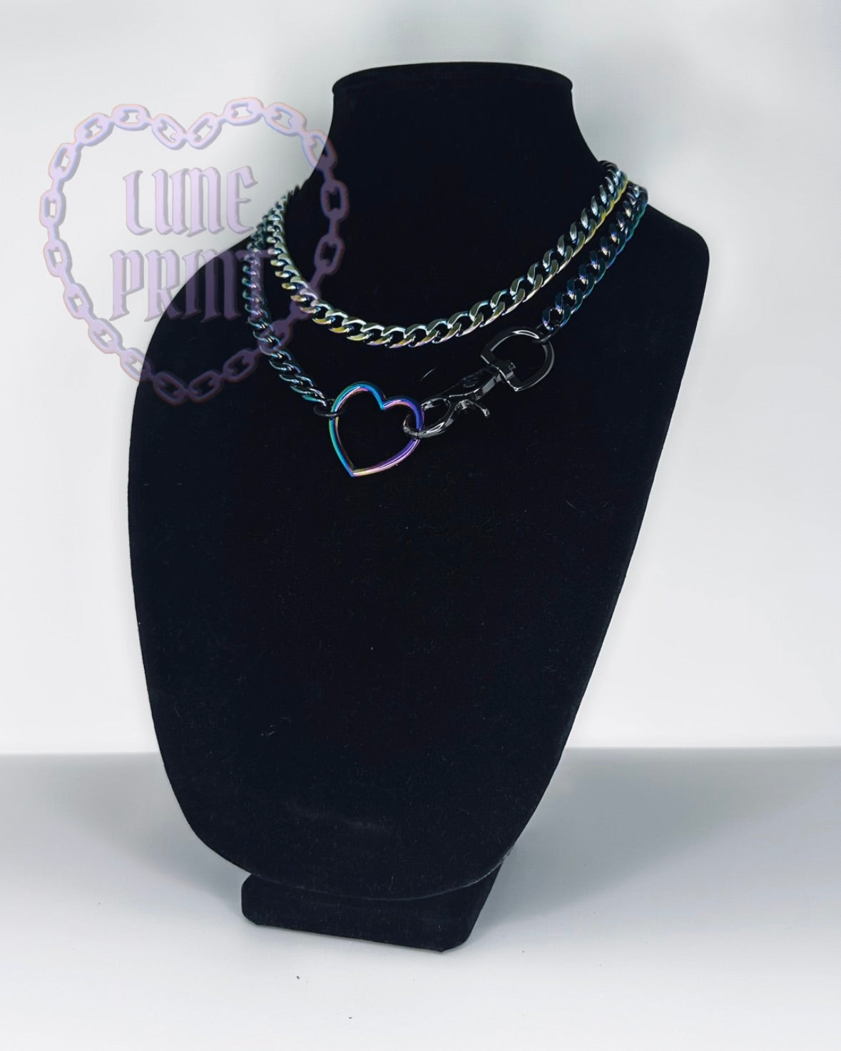 Gunmetal Rainbow Heart Loop Choker