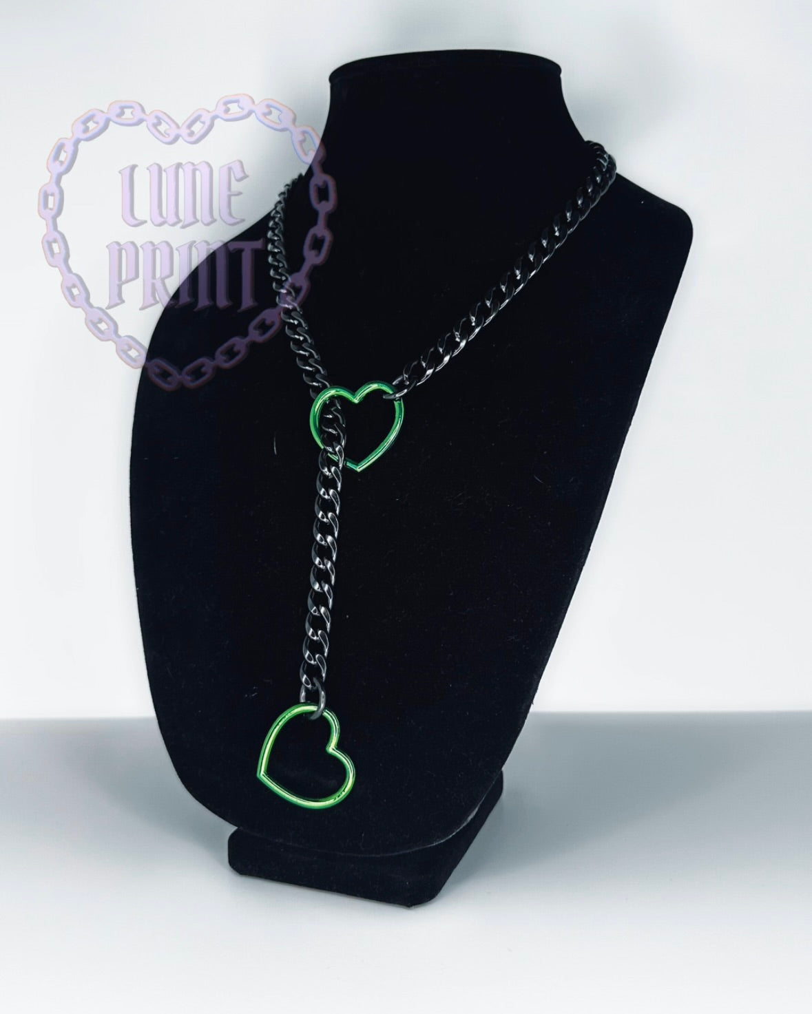 Gunmetal - Green Heart Slip Chain