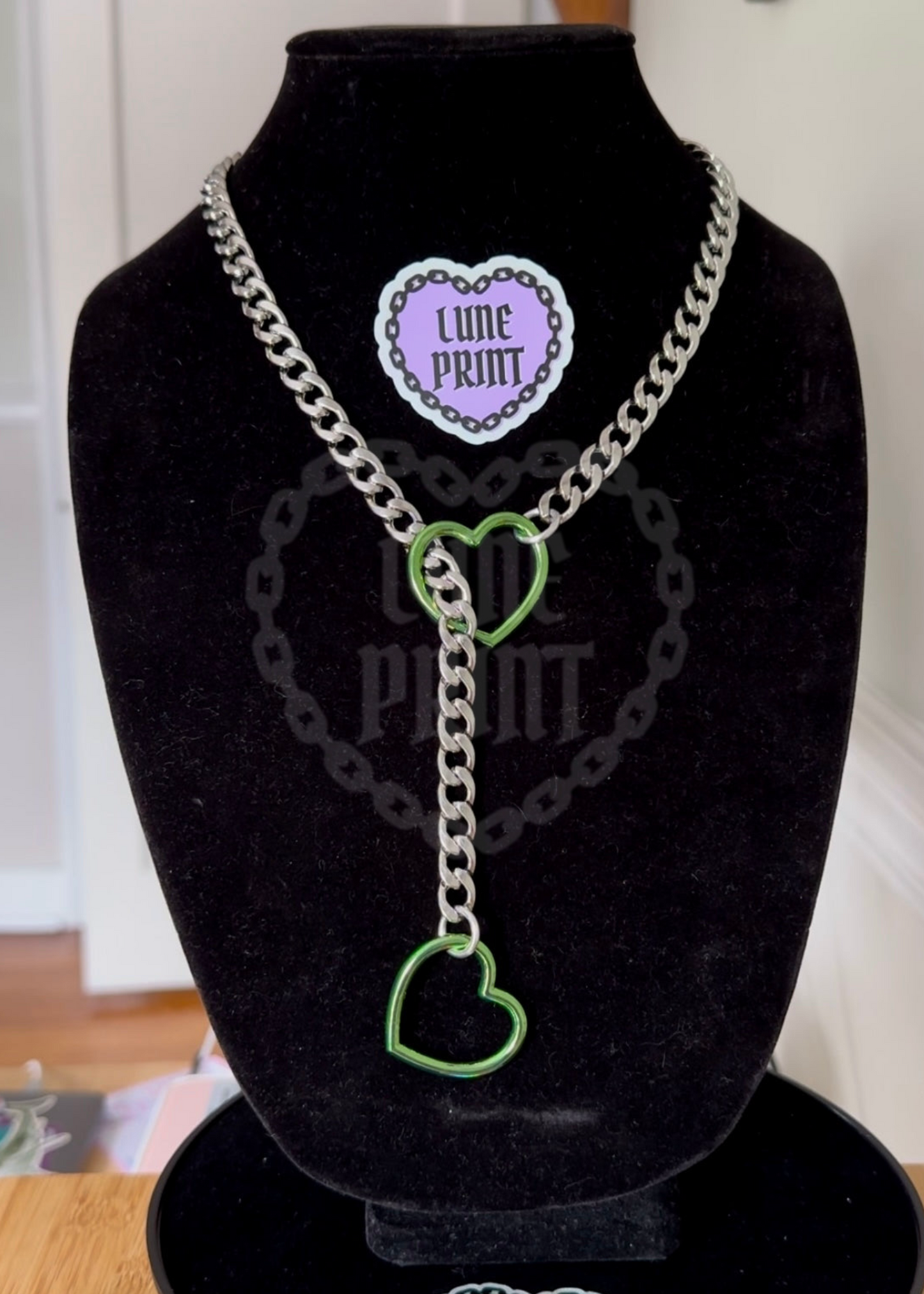 Silver - Green Heart Slip Chain