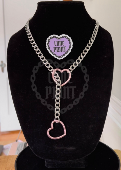 Silver - Pink Heart Slip Chain