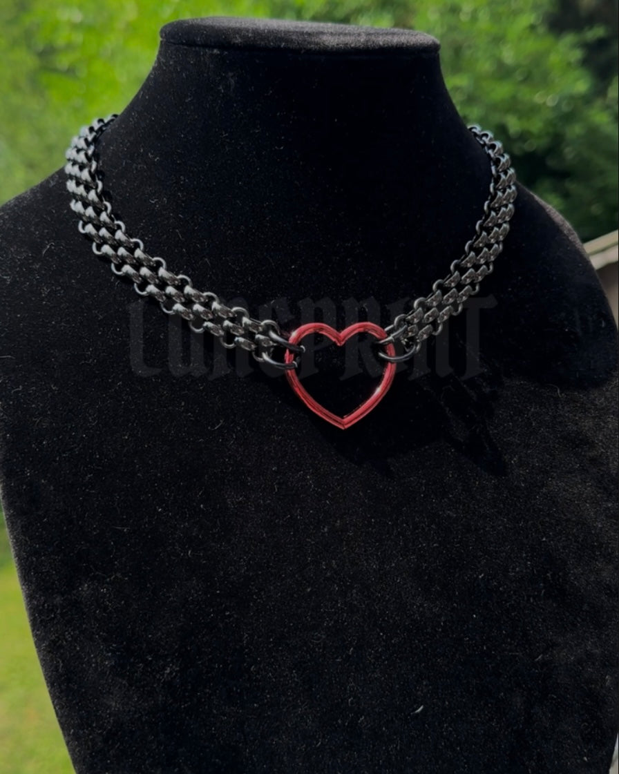 Gunmetal Red Heart Bubble Choker