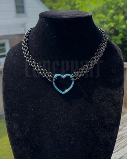 Gunmetal Blue Heart Bubble Choker